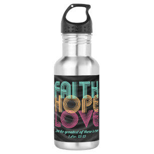 Faith Hope Love Christian Bible Verse Retro 532 Ml Water Bottle