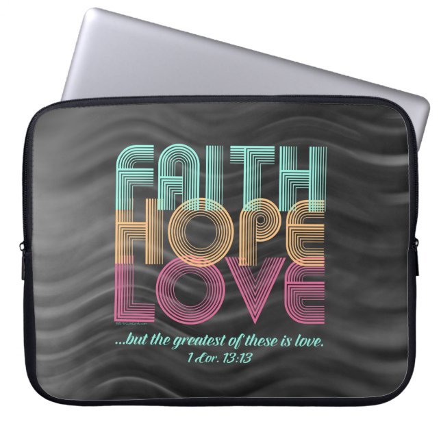 Faith Hope Love Christian Bible Verse Retro Laptop Sleeve (Front)