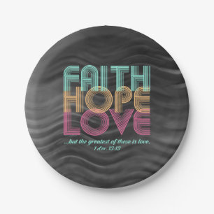 Faith Hope Love Christian Bible Verse Retro Paper Plate