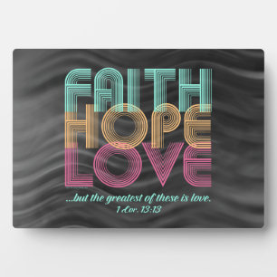 Faith Hope Love Christian Bible Verse Retro Plaque
