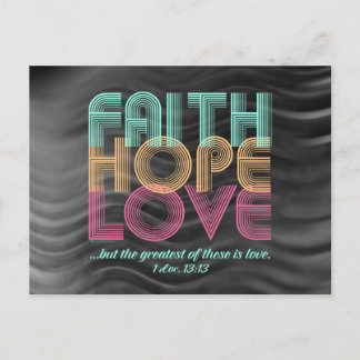 Faith Hope Love Christian Bible Verse Retro Postcard