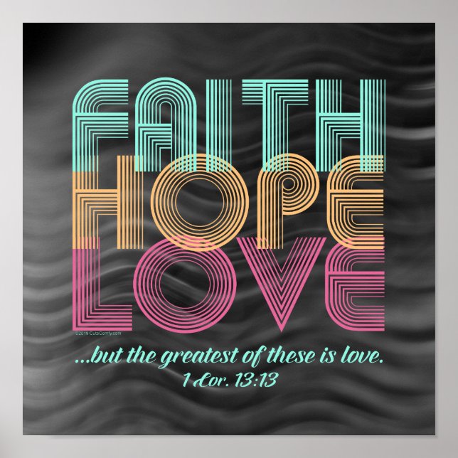 Faith Hope Love Christian Bible Verse Retro Poster (Front)