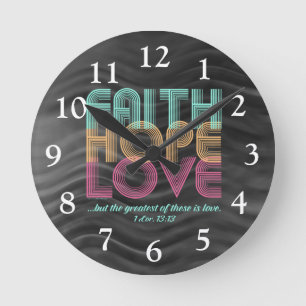 Faith Hope Love Christian Bible Verse Retro Round Clock