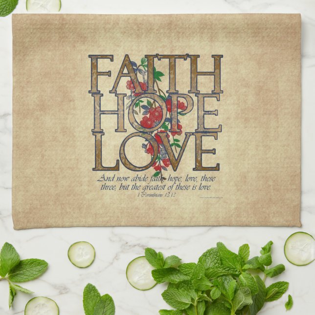 Faith Hope Love Christian Bible Verse Tea Towel (Folded)