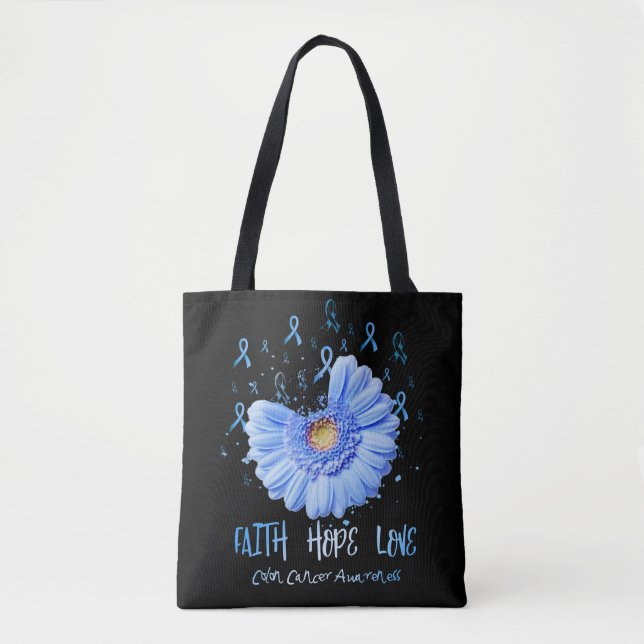 Faith Hope Love Colon Cancer Awareness Flower Tote Bag (Front)