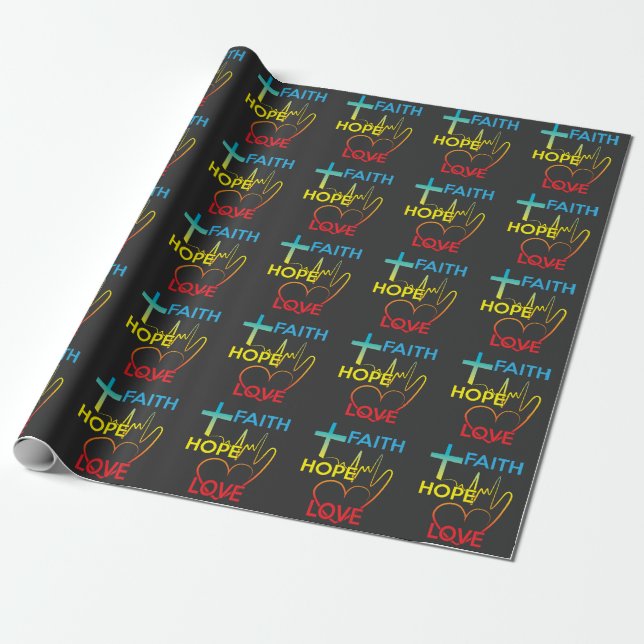 Faith Hope Love Colourful Christian Gift Wrapping Paper (Unrolled)
