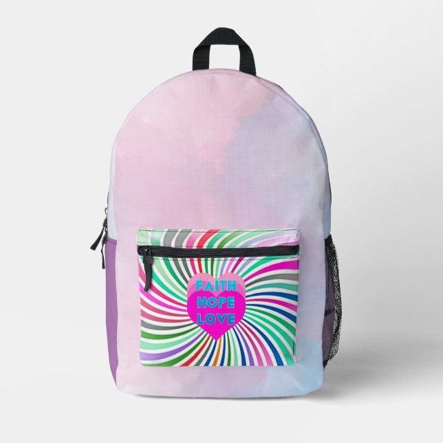 Faith Hope Love Colourful Hearts Backpack (Front)