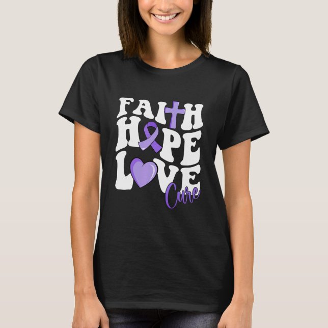 Faith Hope Love Cure Puple Ribbon Rett Syndrome Wa T-Shirt (Front)