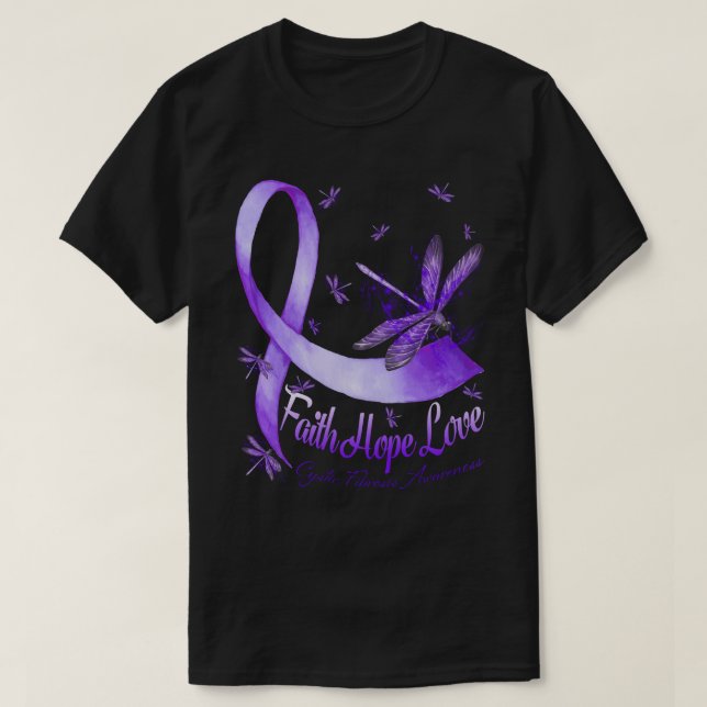 Faith Hope Love Cystic Fibrosis Awareness Dragonfl T-Shirt (Design Front)