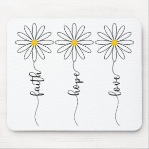 Faith Hope Love Daisies Mouse Mat