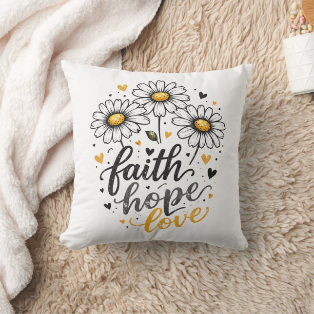 Faith, Hope, Love & Daisies Throw Pillow (Blanket)
