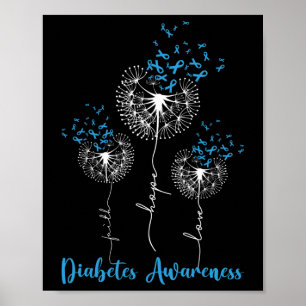 Faith Hope Love Dandelion Flower Diabetes Awarenes Poster