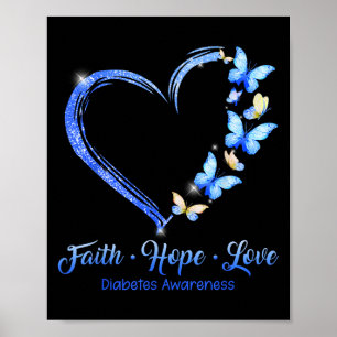 Faith Hope Love Diabetes Awareness Blue Butterflie Poster