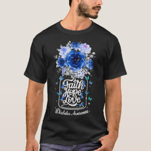 Faith Hope Love Diabetes Awareness Flower Blue Rib T-Shirt