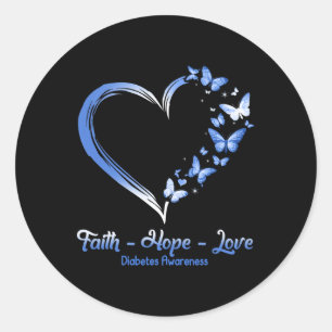 Faith Hope Love Diabetes Awareness Heart Butterfly Classic Round Sticker