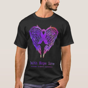 Faith Hope Love Domestic Violence Wings Purple Aw T-Shirt