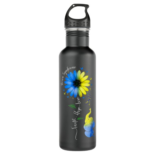Faith Hope Love Down Syndrome Awareness Ribbon Yel 710 Ml Water Bottle (Front)