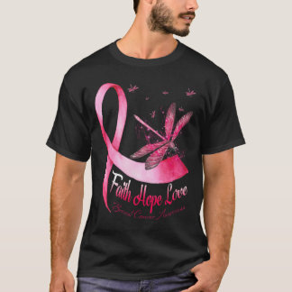 Faith Hope Love Dragonfly Breast Cancer Awareness  T-Shirt