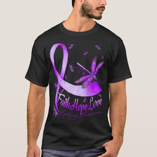 Faith Hope Love Dragonfly Epilepsy Awareness T-Shirt (Front)
