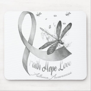 Faith Hope Love Dragonfly Gray Asthma Awareness Mouse Mat