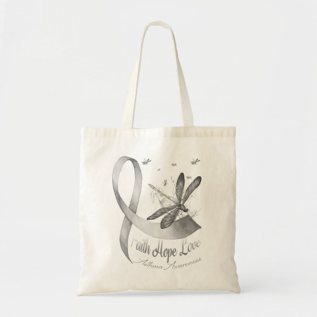 Faith Hope Love Dragonfly Grey Asthma Awareness Tote Bag (Front)