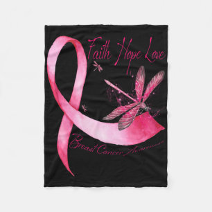Faith Hope Love Dragonfly Pink Ribbon Breast Cance Fleece Blanket