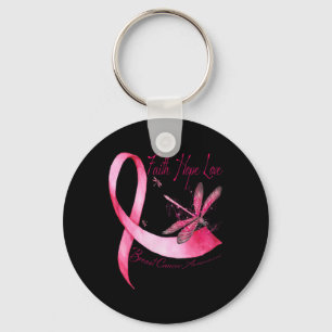 Faith Hope Love Dragonfly Pink Ribbon Breast Cance Key Ring
