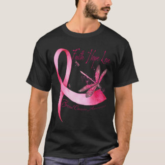 Faith Hope Love Dragonfly Pink Ribbon Breast Cance T-Shirt