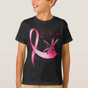Faith Hope Love Dragonfly Pink Ribbon Breast Cance T-Shirt