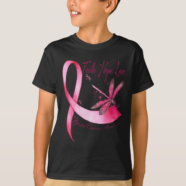 Faith Hope Love Dragonfly Pink Ribbon Breast Cance T-Shirt (Front)