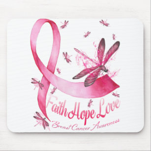 Faith Hope Love Dragonfly Pink Ribbon Breast Mouse Mat