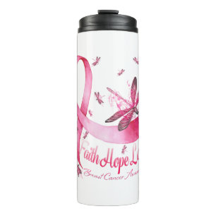 Faith Hope Love Dragonfly Pink Ribbon Breast Thermal Tumbler