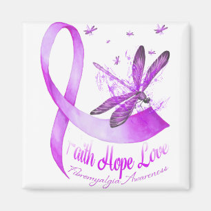 Faith Hope Love Dragonfly Purple Ribbon Fibromyalg Magnet