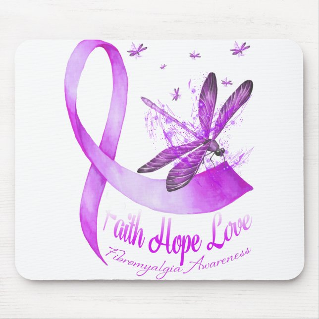 Faith Hope Love Dragonfly Purple Ribbon Fibromyalg Mouse Mat (Front)