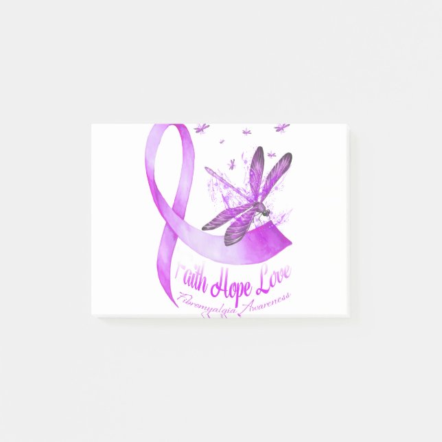 Faith Hope Love Dragonfly Purple Ribbon Fibromyalg Post-it Notes (Front)