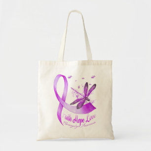 Faith Hope Love Dragonfly Purple Ribbon Fibromyalg Tote Bag