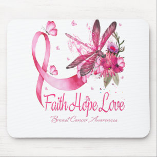 Faith Hope Love Dragonfly Ribbon Breast Cancer Mouse Mat