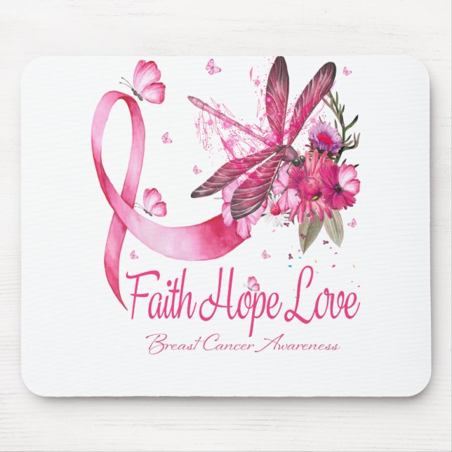Faith Hope Love Dragonfly Ribbon Breast Cancer Mouse Mat (Front)