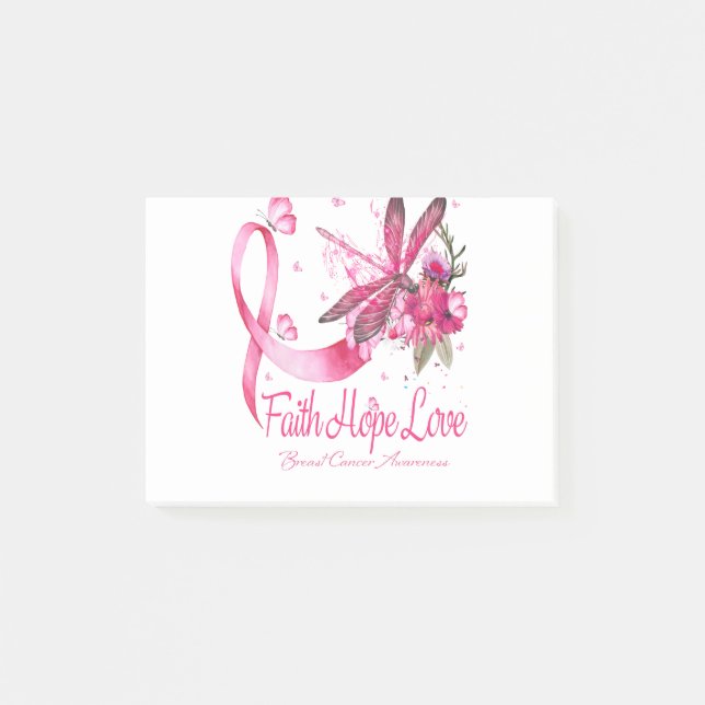 Faith Hope Love Dragonfly Ribbon Breast Cancer Post-it Notes (Front)