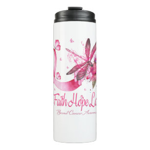 Faith Hope Love Dragonfly Ribbon Breast Cancer Thermal Tumbler