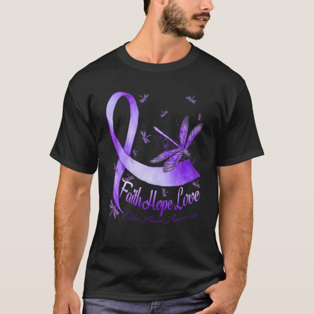 Faith Hope Love Elder Abuse Awareness Dragonfly T-Shirt (Front)
