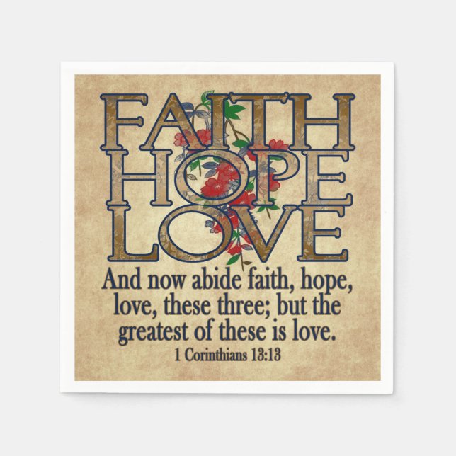 Faith Hope Love Elegant Bible Scripture Christian Napkin (Front)