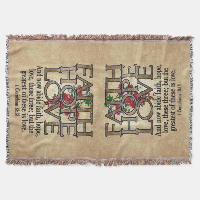 Faith Hope Love Elegant Bible Scripture Christian Throw Blanket (Front)