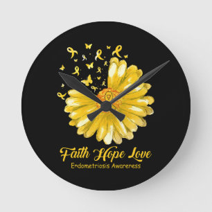 Faith Hope Love Endometriosis Awareness Round Clock