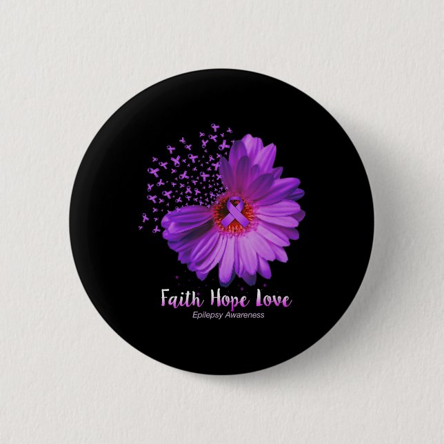 Faith Hope Love Epilepsy Awareness Sunflower  6 Cm Round Badge (Front)