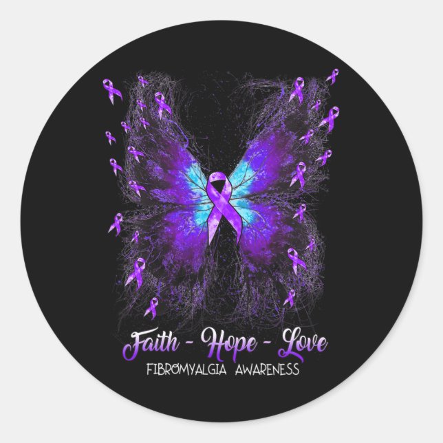 Faith Hope Love Fibromyalgia Awareness 2  Classic Round Sticker (Front)