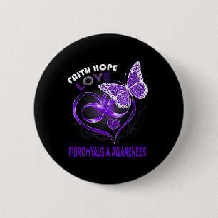 Faith Hope Love Fibromyalgia Awareness Heart Butte 6 Cm Round Badge