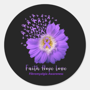 Faith Hope Love Fibromyalgia Awareness Purple Ribb Classic Round Sticker