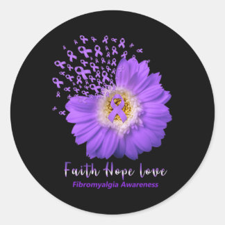Faith Hope Love Fibromyalgia Awareness Purple Ribb Classic Round Sticker