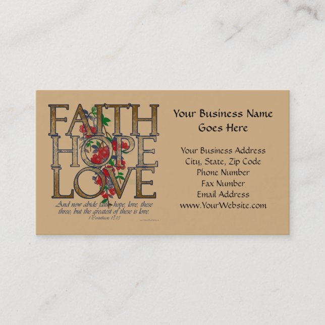 Faith Hope Love, Floral Design With Bible Verse Business Card (Front)